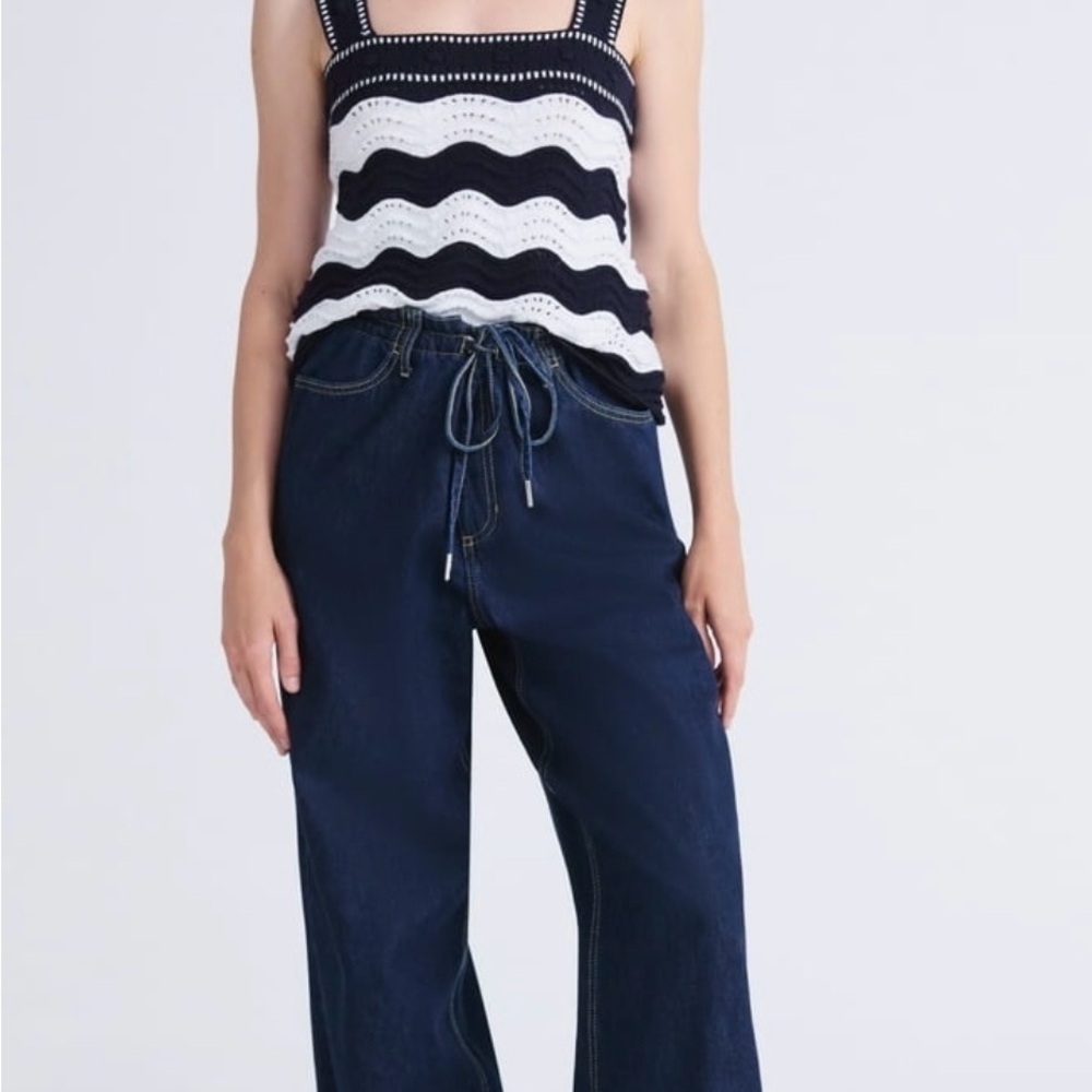 Free Assembly Women's Loose Fitting Wide Leg Jeans with Adjustable Tie Waist 6 - Picture 2 of 7